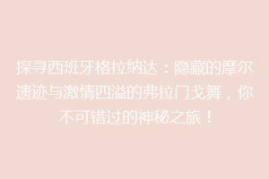 探寻西班牙格拉纳达：隐藏的摩尔遗迹与激情四溢的弗拉门戈舞，你不可错过的神秘之旅！